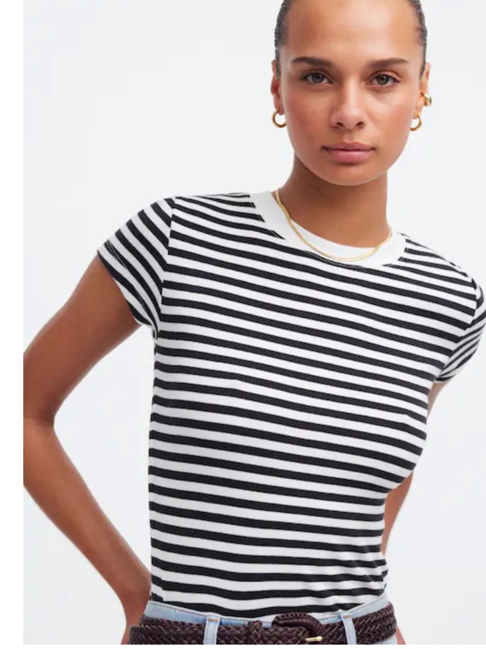 Madewell Black and White Stripped Rib Short Sleeve Tee